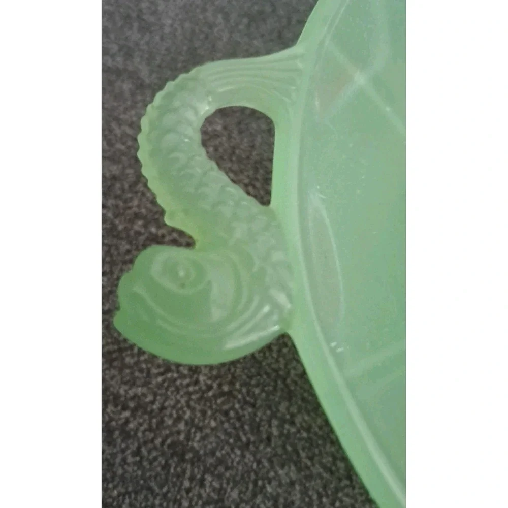 Vintage Fenton Green Jadite Koi Fish Candy Bowl